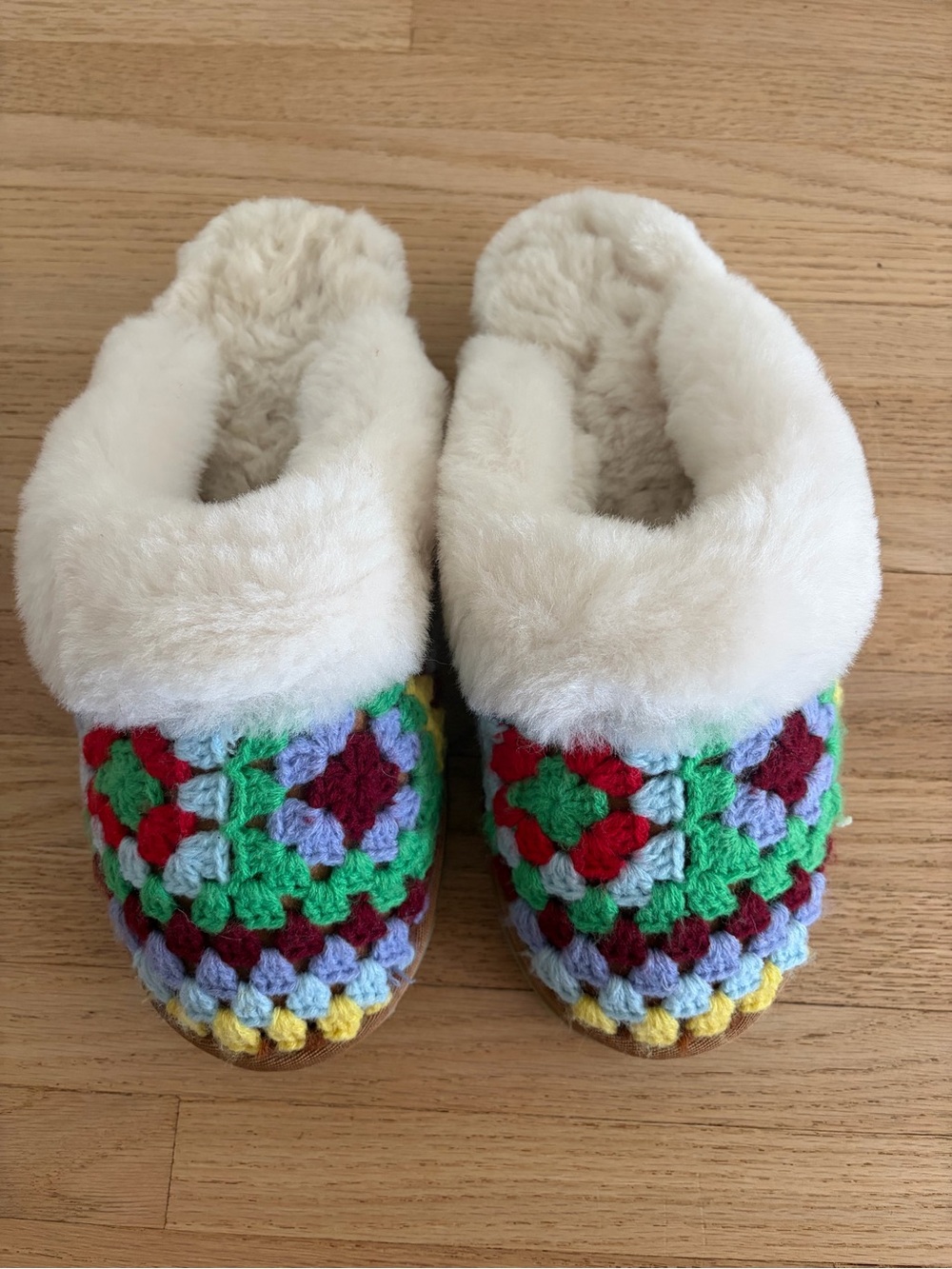 Emu Australia Multicolor Crochet Sheepskin Slip-On Slippers